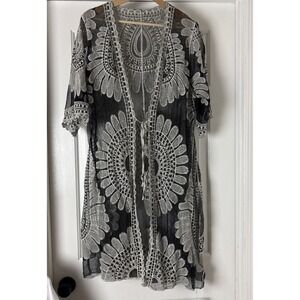 Cupshe Womens Swim Coverup Sheer Lace Short Sleeve Cardigan Size One Size boho